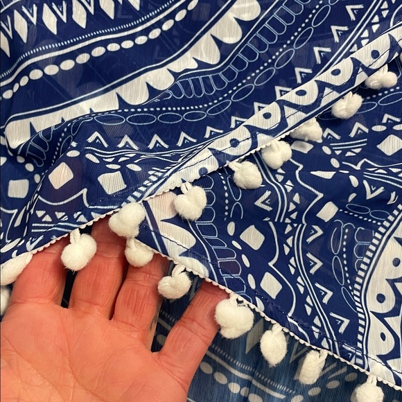 VENUS Bohemian Blue and White Pom Pom Patterned Swim Cover Up Size 1X | NWOT - Picture 3 of 6